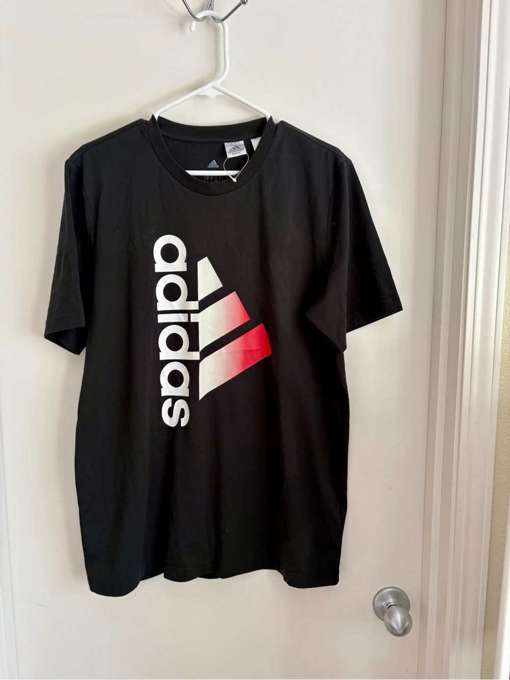 adidas Black Short-Sleeve Tee with White and Red Logo